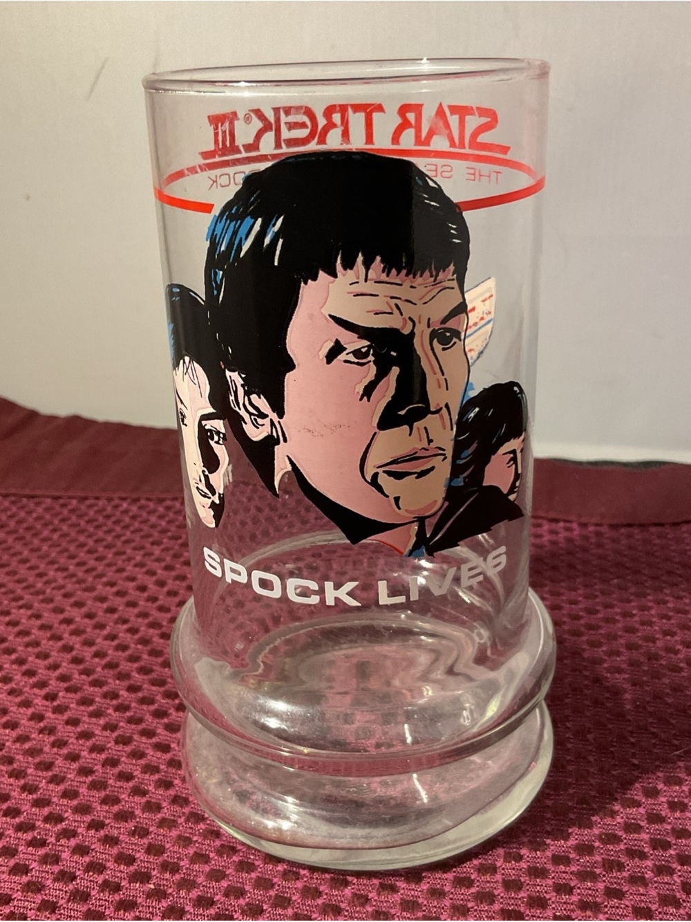 Star Trek Spock Lives Glass Pint - Clear with Black and Pink Artwork 1984